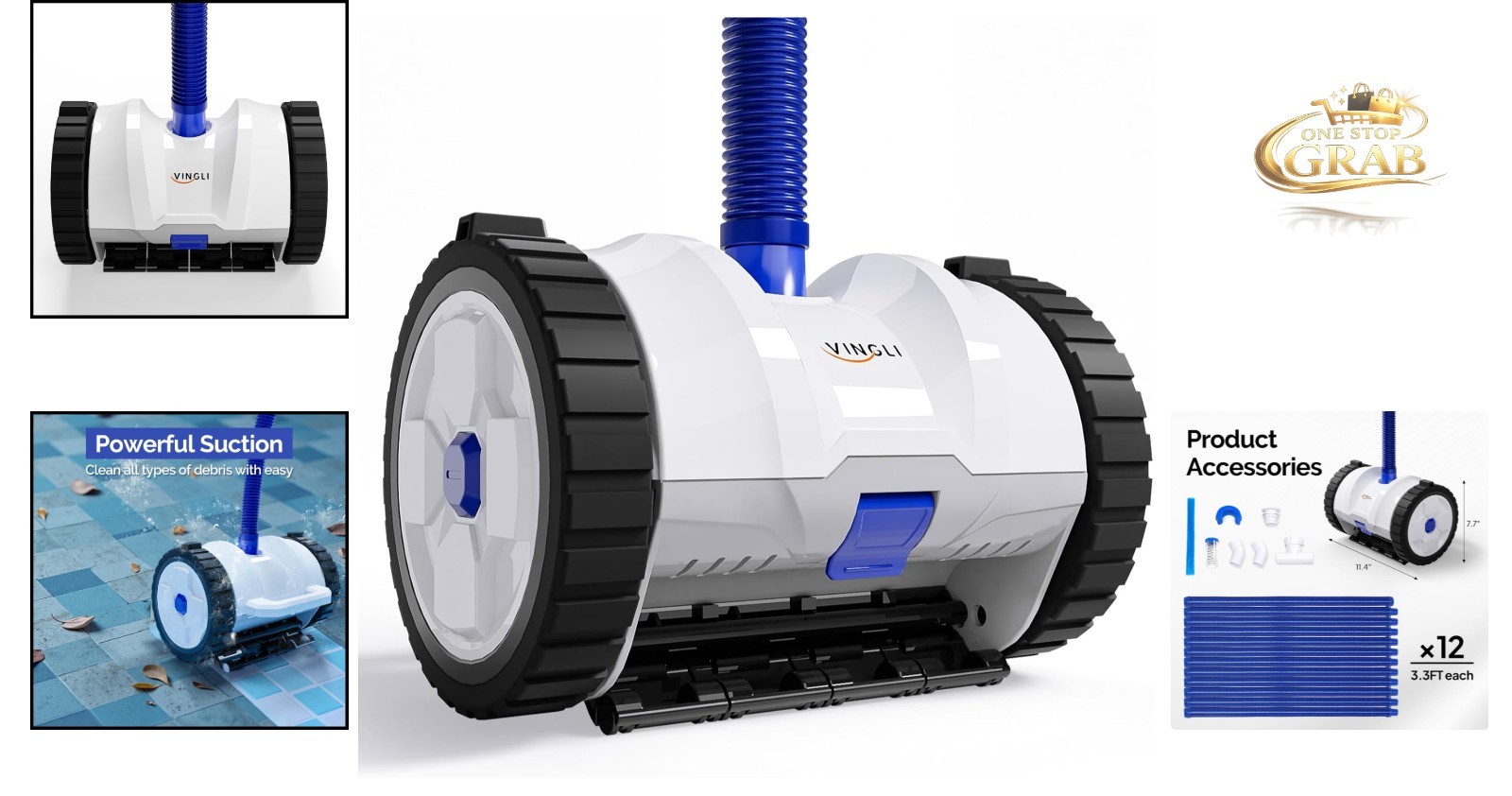 Automatic Pool Vacuum Cleaner Wall-Climbing Suction Pool Sweeper 40FT Hose