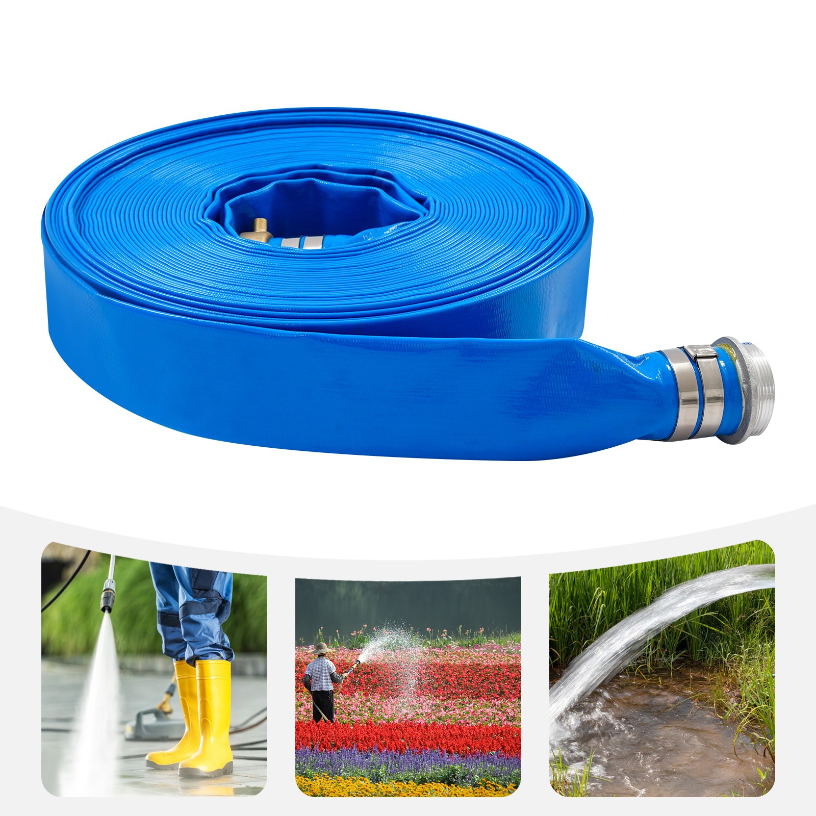2&Prime; x 100 ft Lay Flat Water Discharge Hose Backwash Hose for Swimming Pools