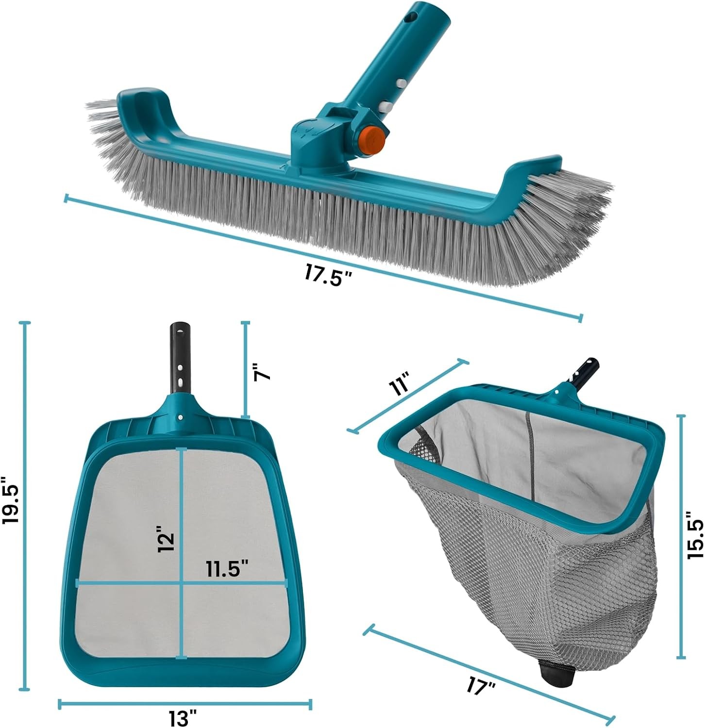 Pool Cleaning Kit: Fine Mesh Skimmer, Rotatable Brush for Pools