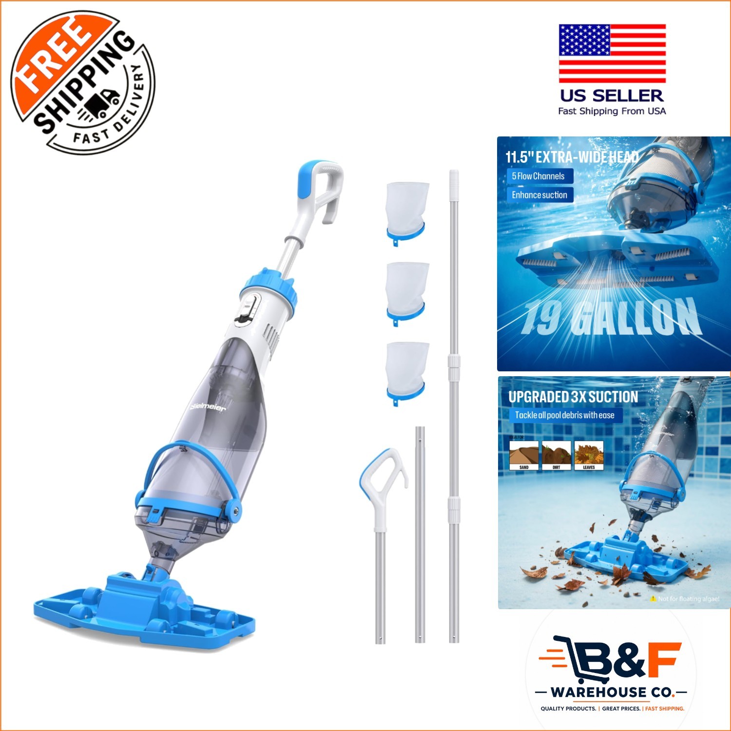 Powerful Handheld Pool Cleaner with Telescoping Pole for Inground & Above Ground