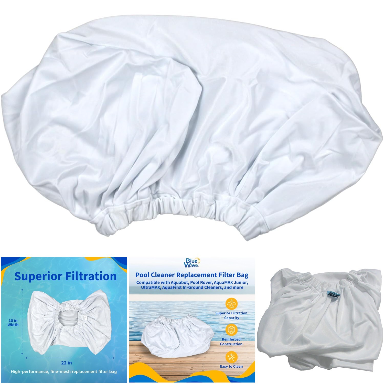 White Pool Cleaner Replacement Filter Bag Aquafirst Aquabot Blue Wave