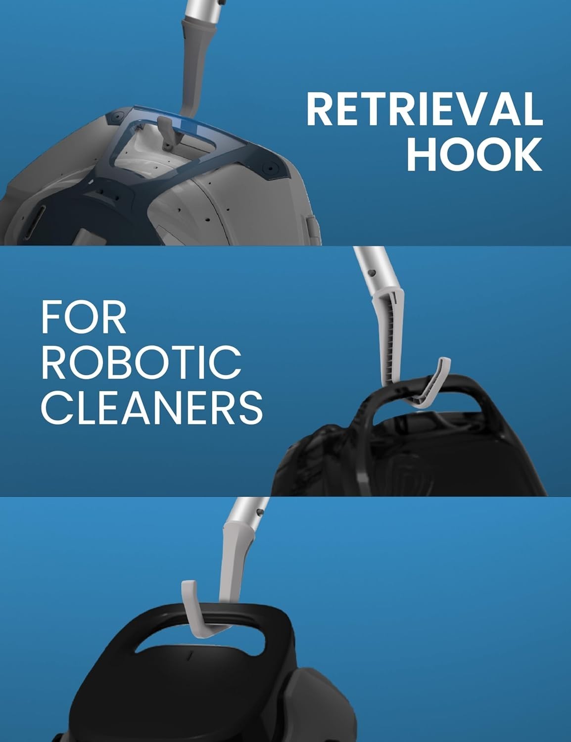 Lightweight Durable Retrieval Hook for Cordless Robotic Pool Cleaners & Skimmers