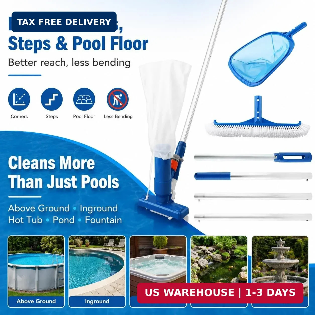 Pool Cleaning Kit for Above Ground Pools | Pool Vacuum and Skimmer Combo, Spa Je