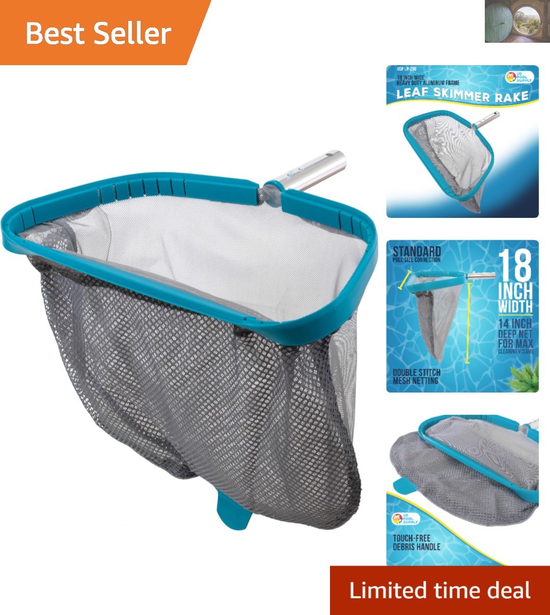 18&Prime; Heavy Duty Pool Net Skimmer – Fine Mesh for Optimal Cleaning