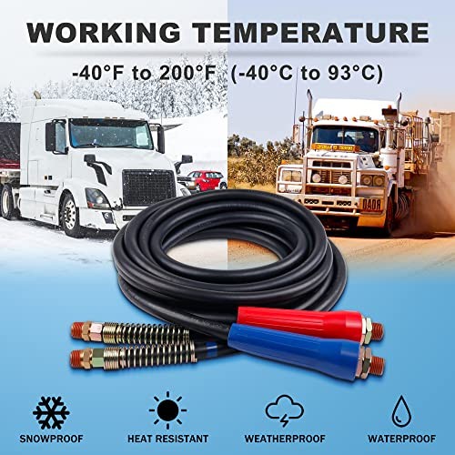 Air Line Hose Assembly, 15FT Rubber Air Hose With Grip, 15FT Air Brake Hose