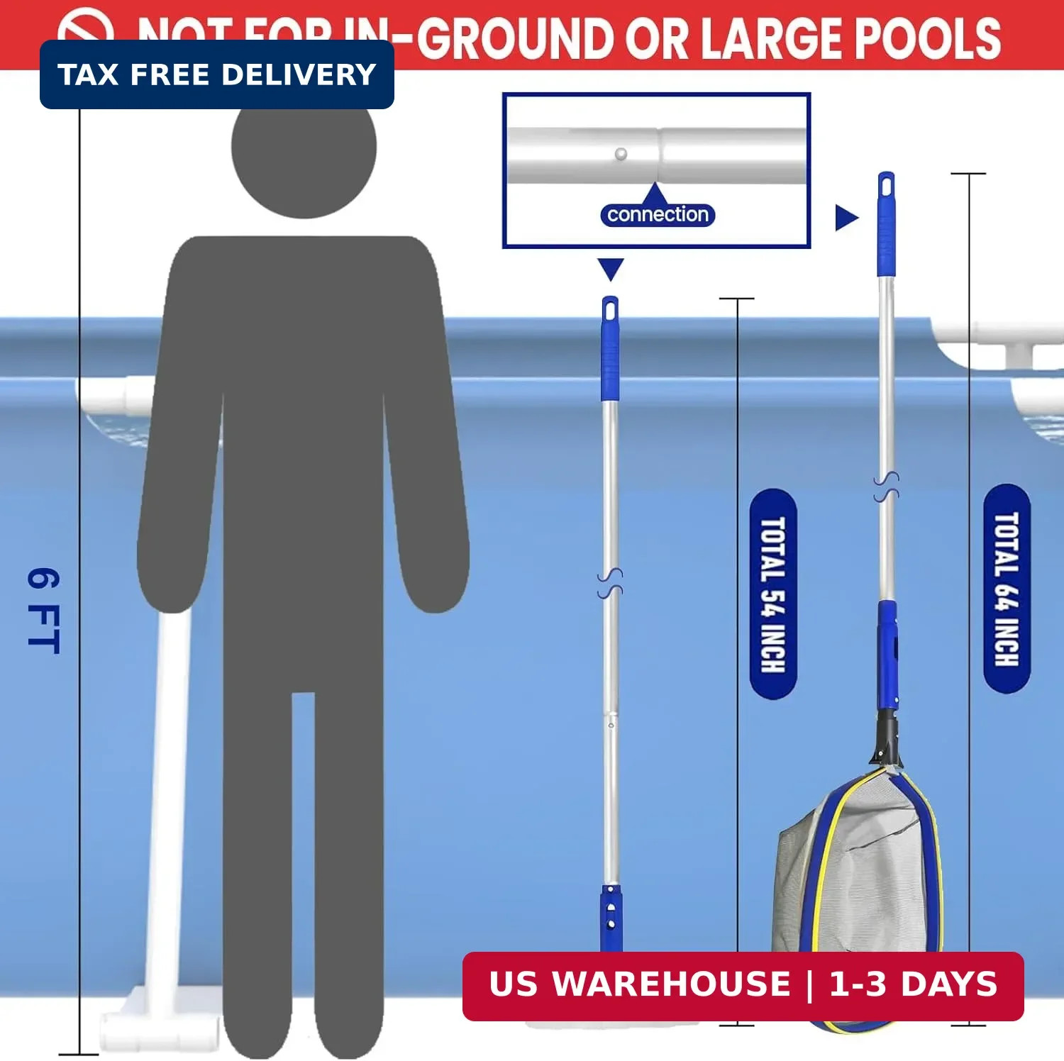 Poolvio Swimming Pool Cleaning Kit, 14 » Brush Head & 50 » Telescopic Aluminum P