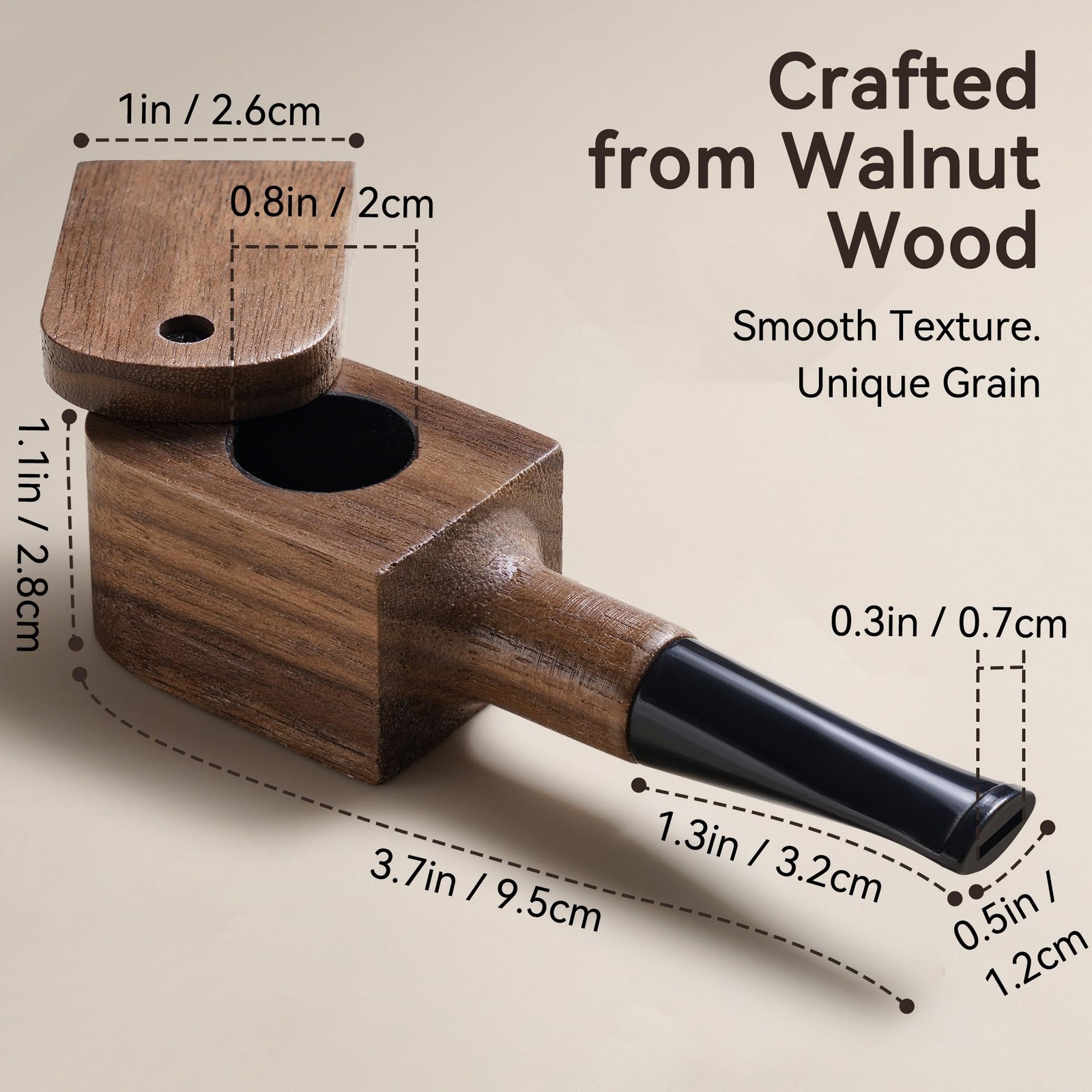 Sivaopa Tobacco Pipe Set – Walnut Wood Square Design Compact Size Light Brown