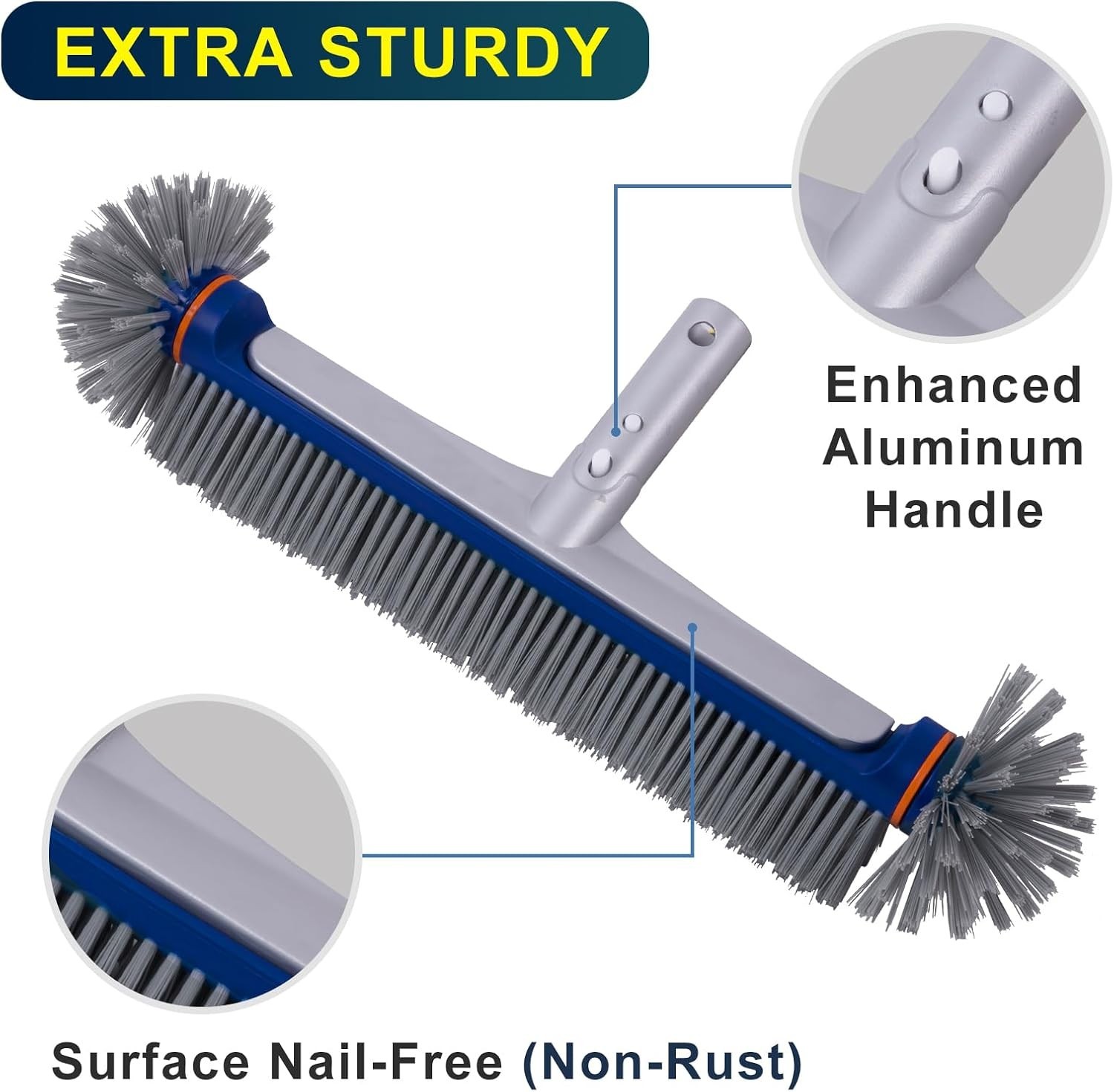 17.5&Prime; Heavy Duty Blue Pool Brush with Aluminum Handle for Inground & Above Gr…