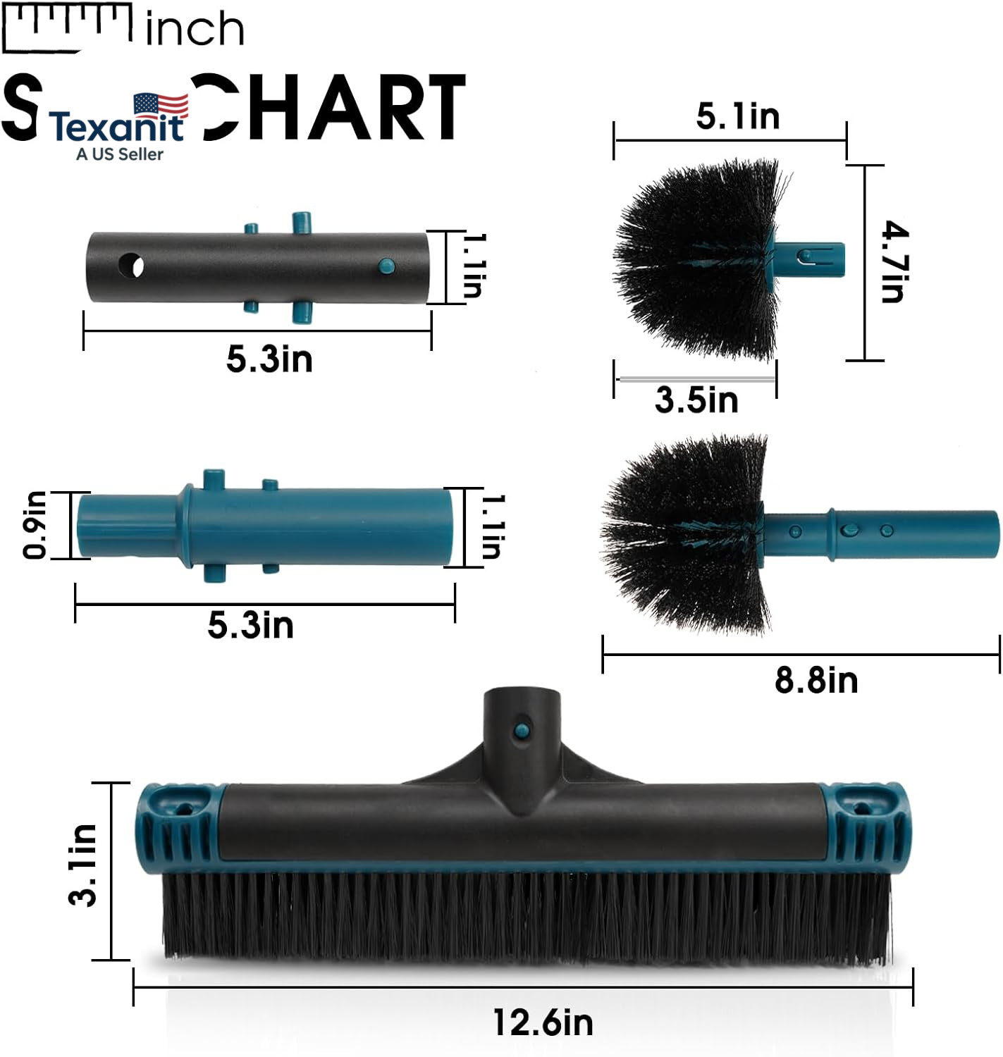 Poolvio 20&Prime; 2 in 1 Pool Brush Head for Swimming Pool, Heavy Duty Scrub Brush wit