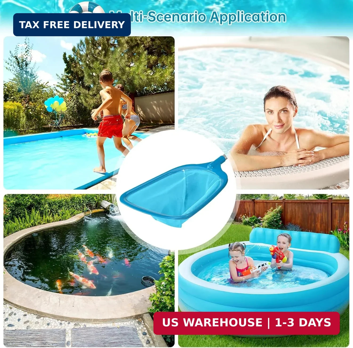 Pool Skimmer Net with Pole Fine Mesh Leaf Rake Cleaning Tool for Pool