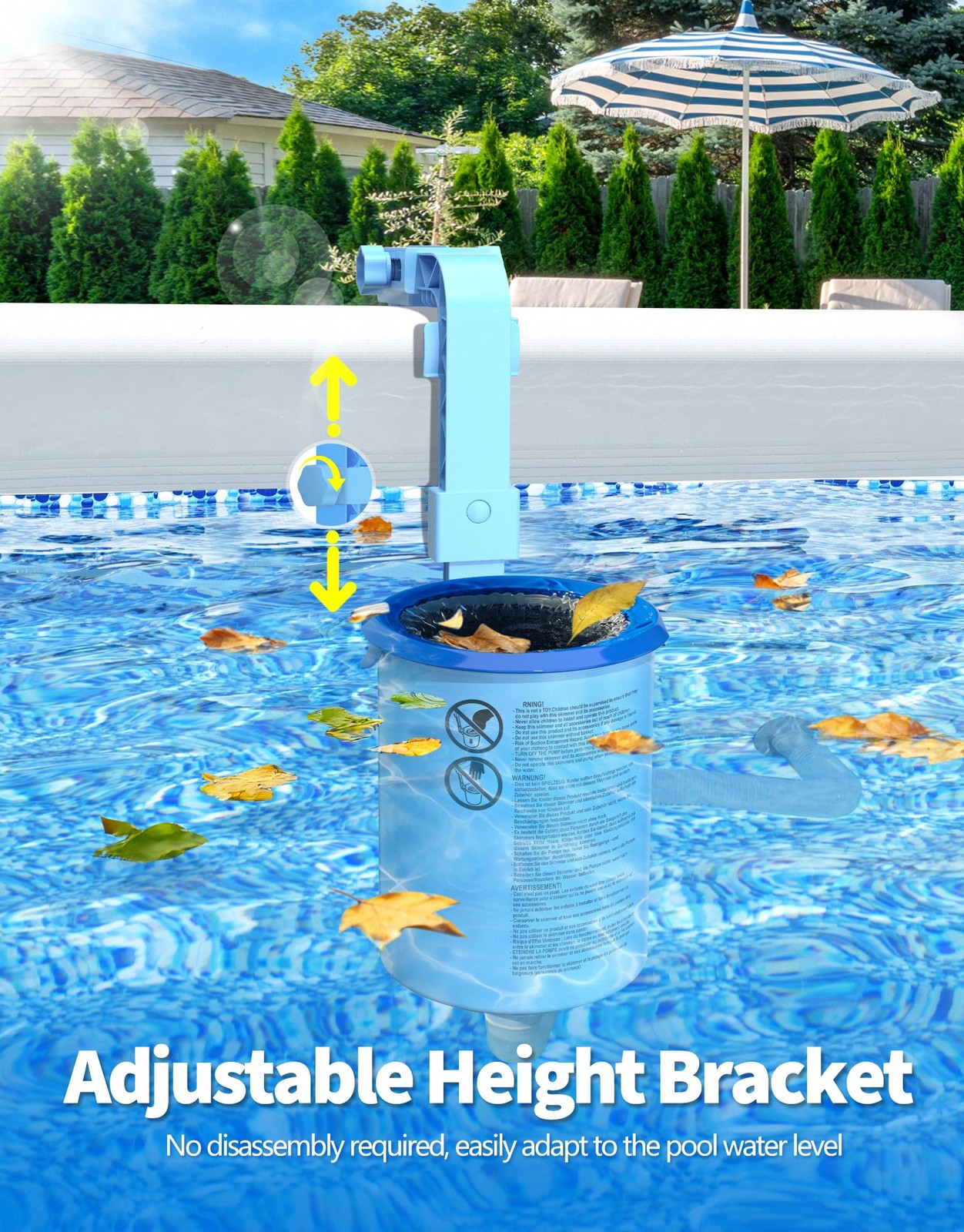 Above Ground Pool Surface Skimmer with 3 Filter Socks and Wall Mount Bracket