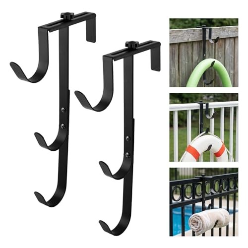 2Pcs Pool Pole Hangers – Adjustable Heavy Duty Hooks for Skimmers, Rakes, Black
