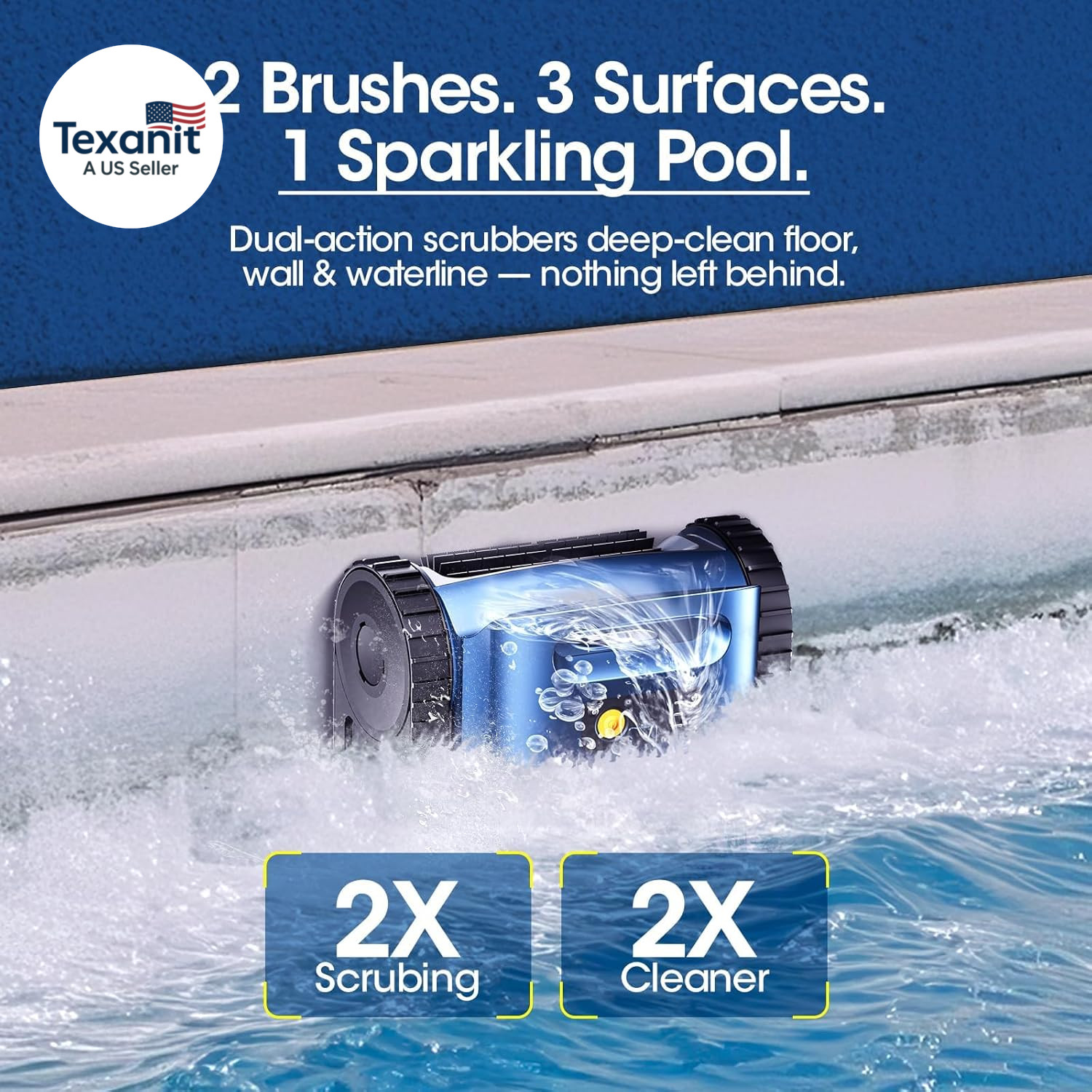 RERIOU Cordless Robotic Pool Vacuum, Pool Cleaner with Track Drive, Sonar Naviga