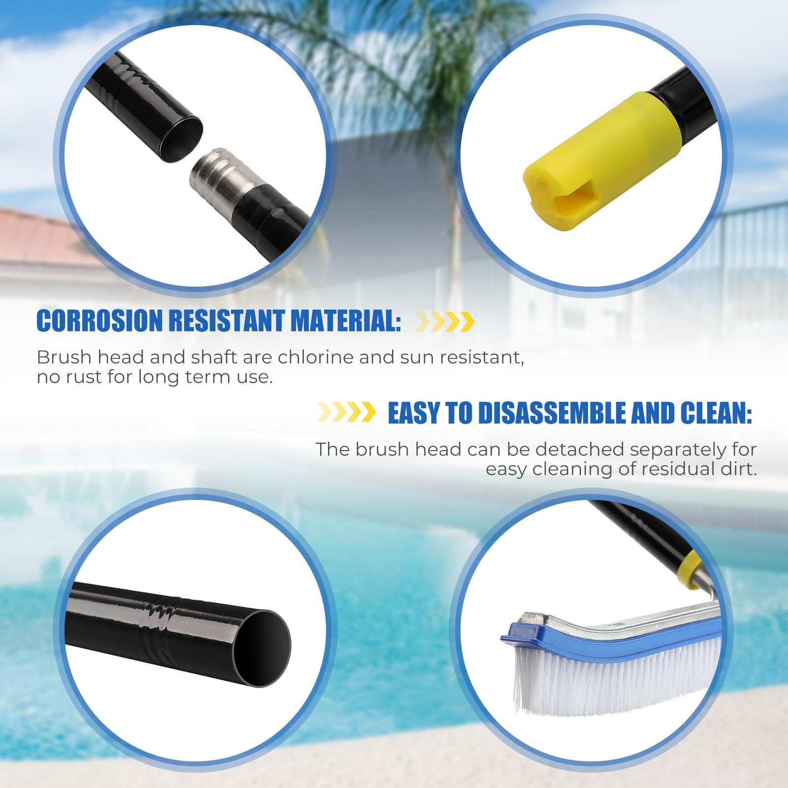 Heavy Duty 6FT Pool Brush – 2-in-1 Pool Scrubber with Aluminum Frame & Nylon …