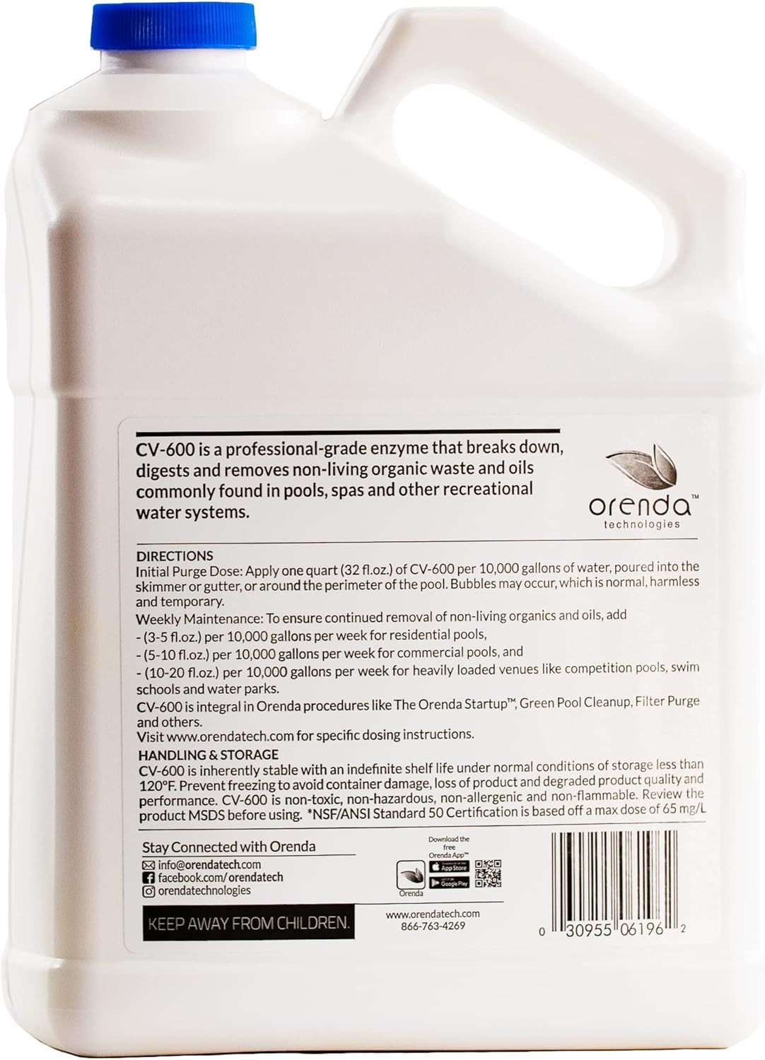 Orenda CV-600 Enzyme Water Cleaner – 1 Gallon for Crystal Clear Pools