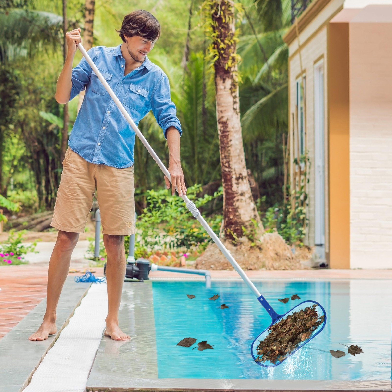 Heavy Duty Pool Leaf Rake Fine Mesh Frame Net for Efficient Cleaning 15.5x11in