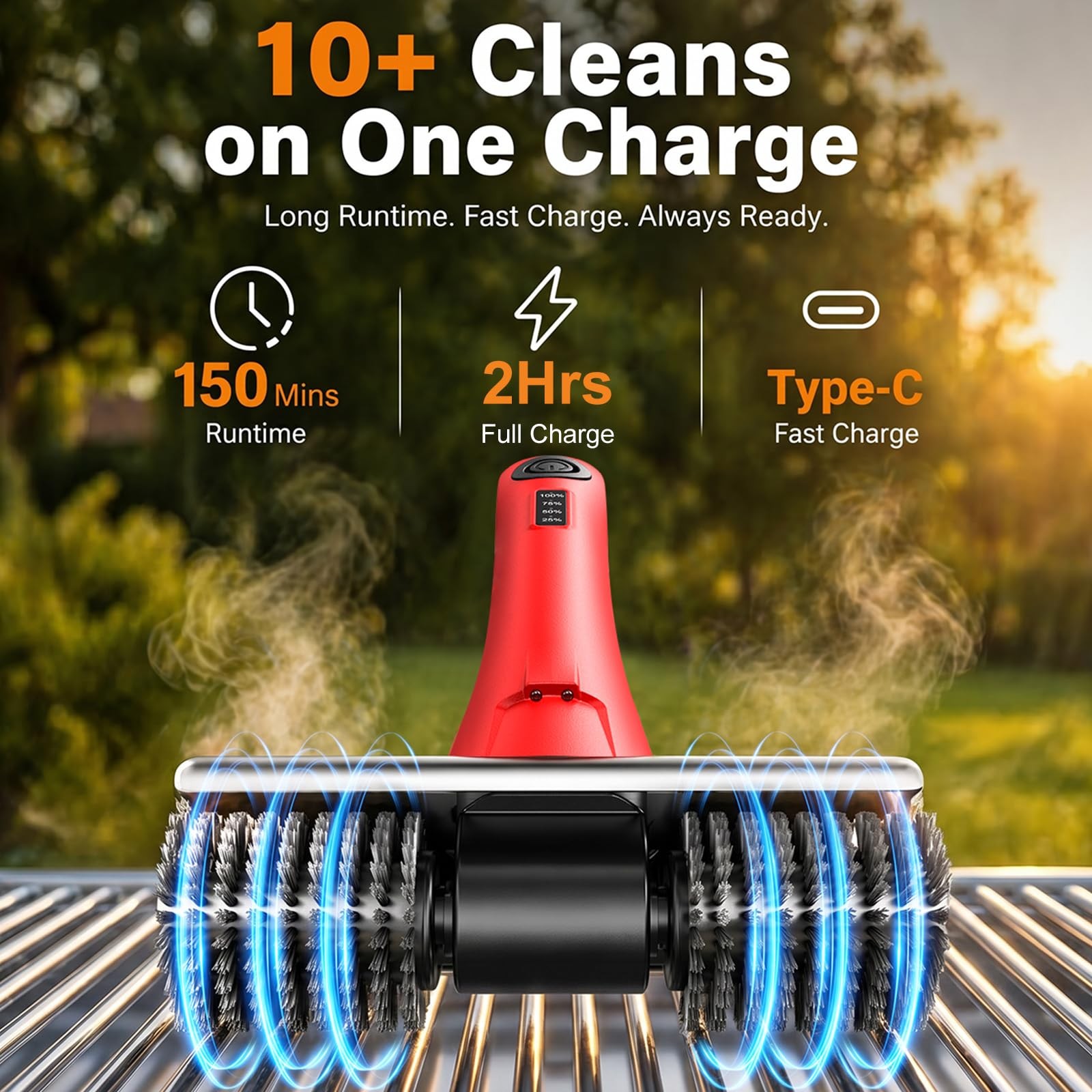 NeatLt Electric Grill Brush for Outdoor Grill, Cordless BBQ Cleaner Red