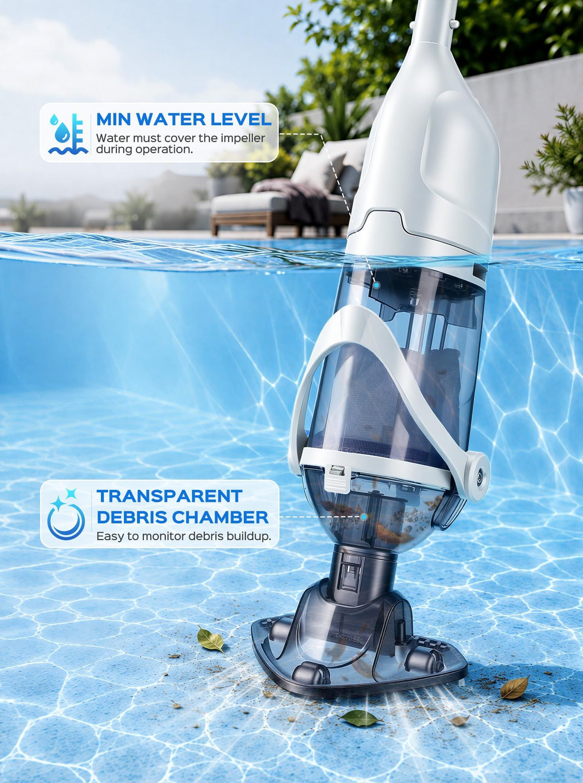 Grelawner Cordless Handheld Pool Vacuum for Above Ground Pool, White