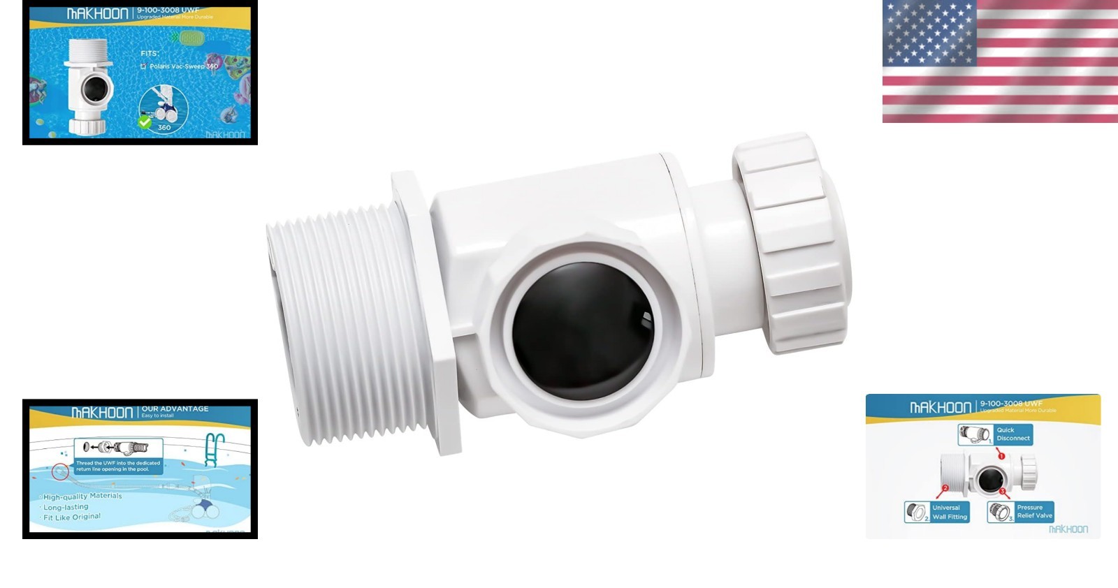 Universal Wall Fitting Replacement for Polaris 360 – Black Relief Valve Included