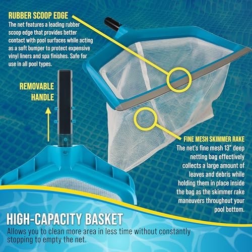Pool Skimmer Net Fine Mesh 13 Inch Deep Leaf Bag Rubber Scoop Edge Aluminum