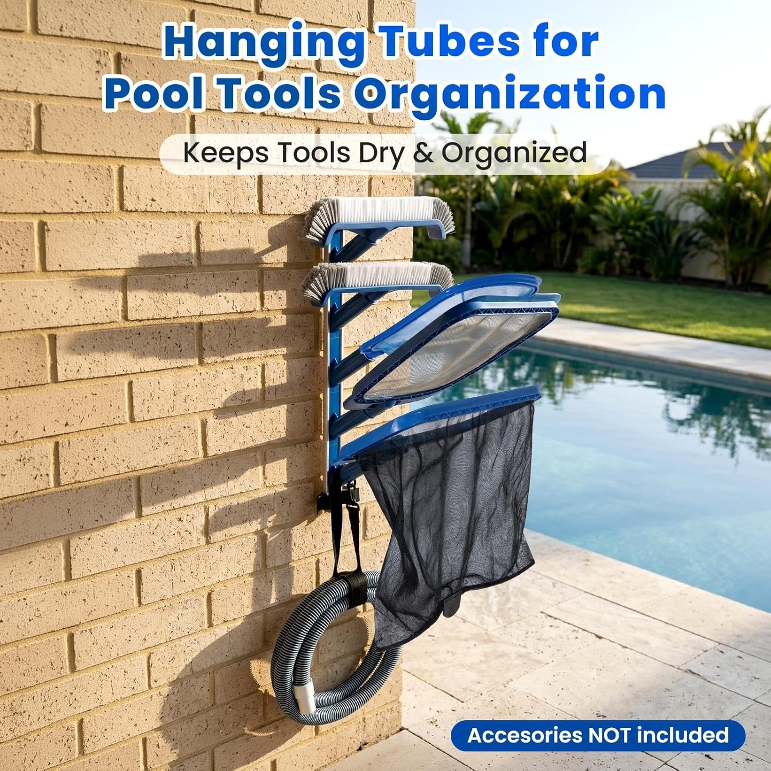 Pool Equipment Storage Rack – Pool Tool Organizer Holds Cleaning Accessories, Sk