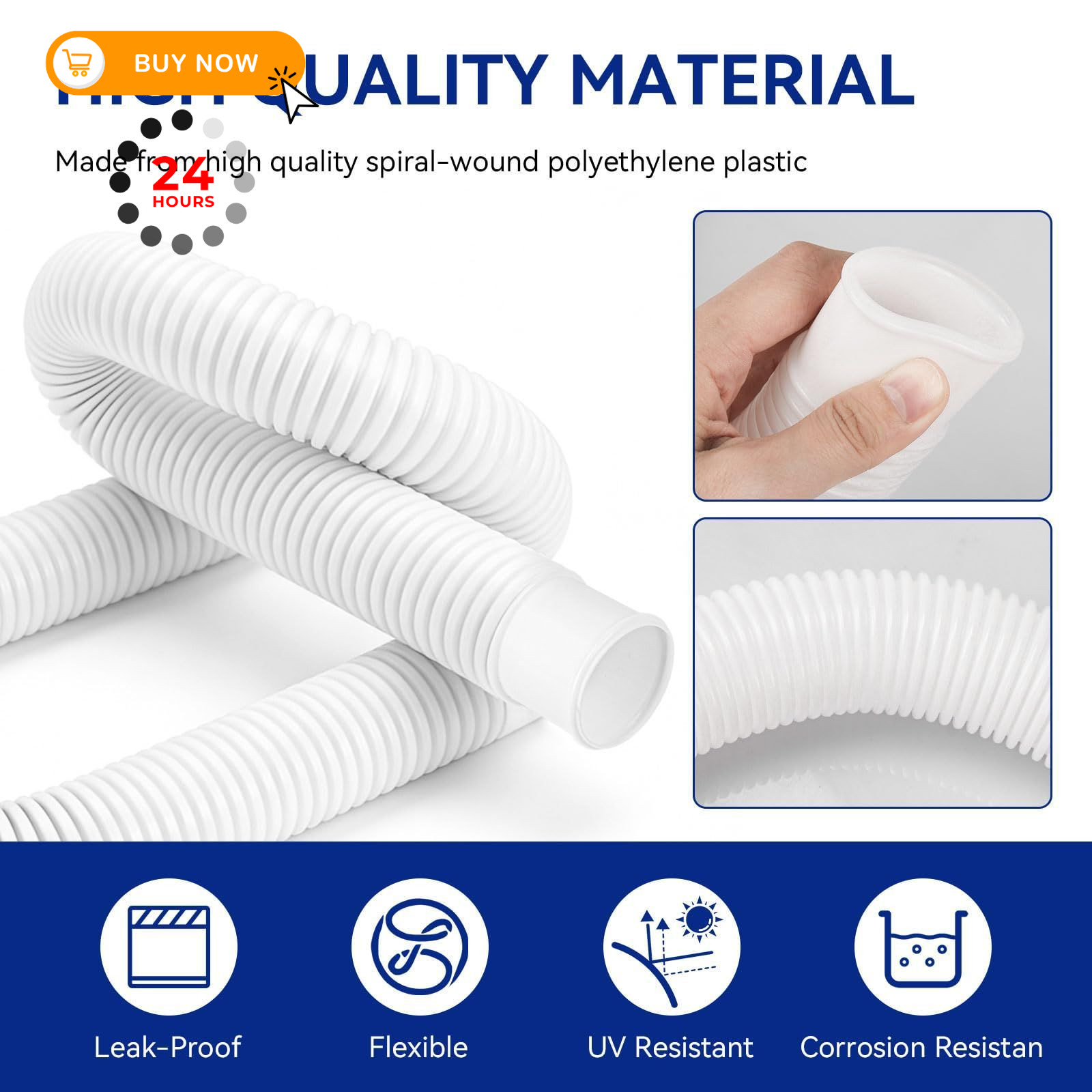 Pool Hoses for Above Ground Pools 1.5&Prime; Diameter 1.5 inches x 59 inches, White