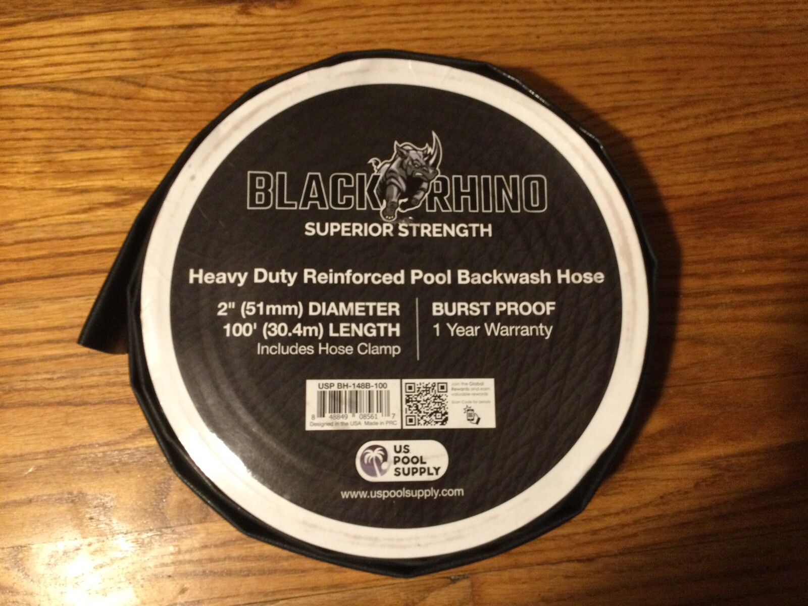 Black Rhino 2&Prime; Diameter x 100&prime; Length Heavy Duty Reinforced Pool Backwash Hose