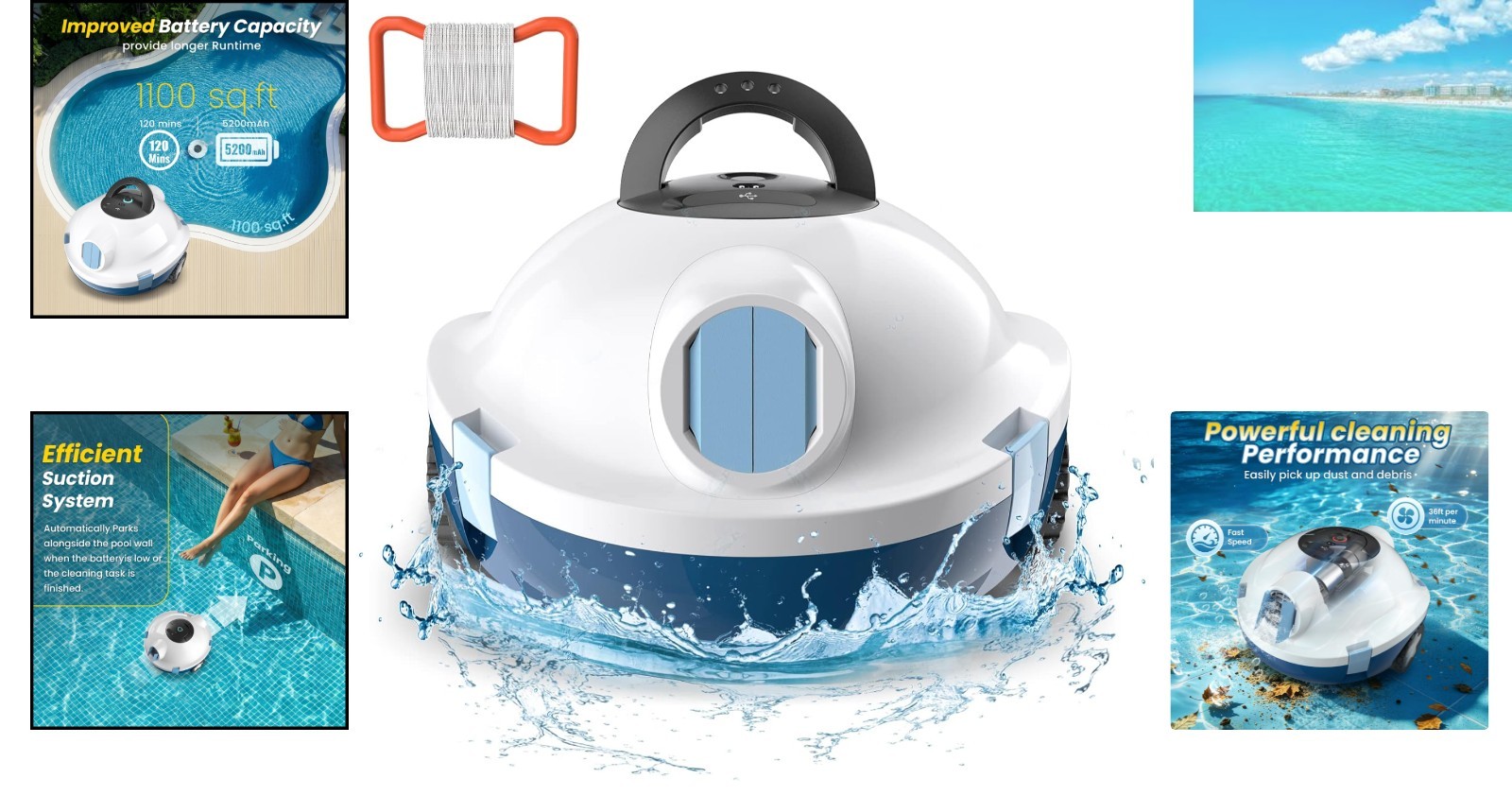 Cordless Robotic Pool Cleaner – 120 Mins Runtime & Powerful Suction for Easy …