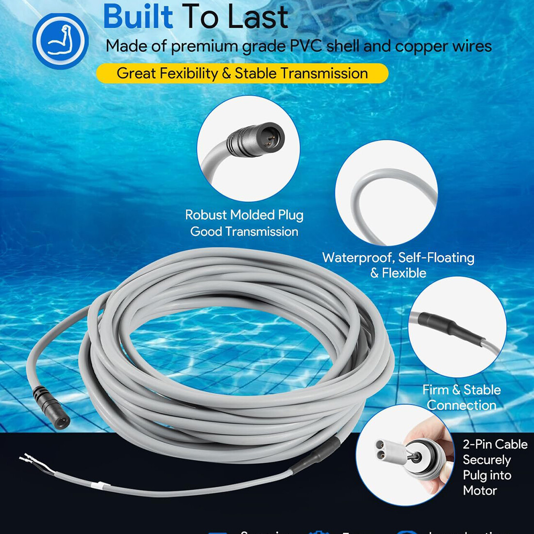 55ft Floating Power Cord RCX50061 Assembly for Hayward SharkVAC XL/TigerShark/QC