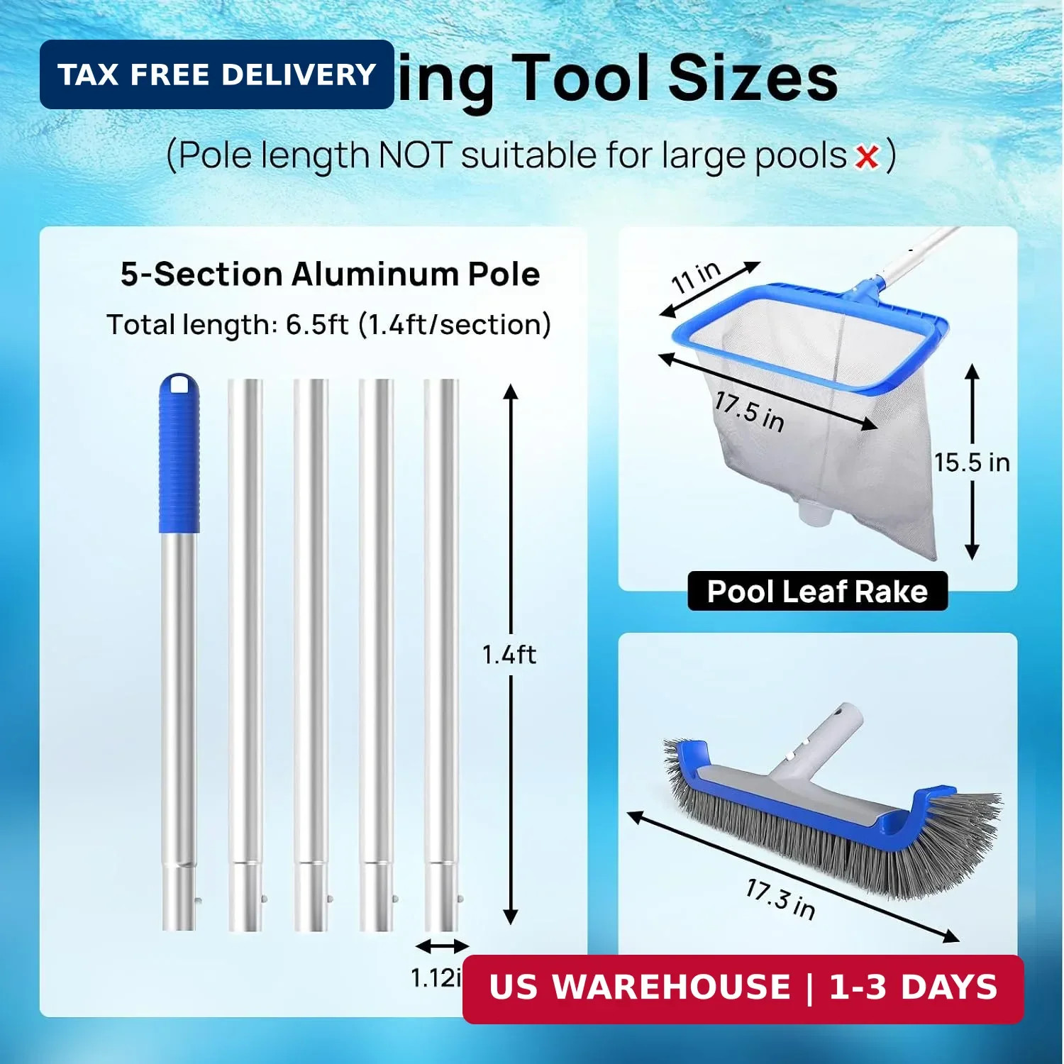Consciot 3-in-1 Pool Cleaning Kit Includes Leaf Rake Net, Wall Brush & Pole | Da