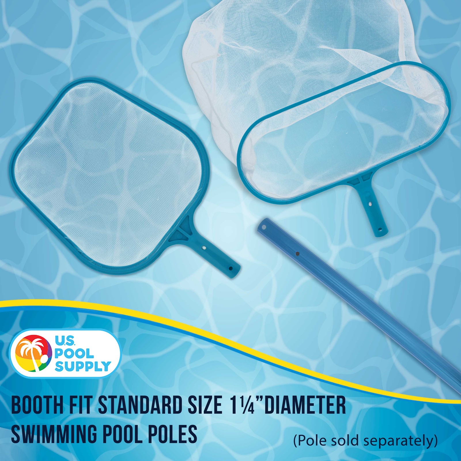 Swimming Pool 12&Prime; Leaf Skimmer Net & 16&Prime; Rake Net Set – Fine Mesh Netting, Clean