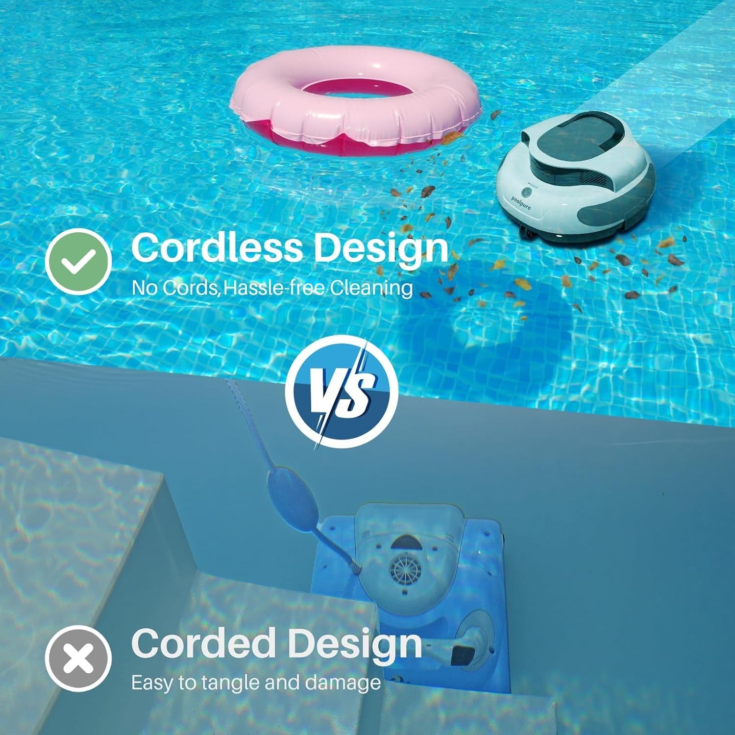 POOLPURE 1000 Sq. Ft Robotic Pool Cleaner w/ Dual 30W Motors, 100 Min Runtime