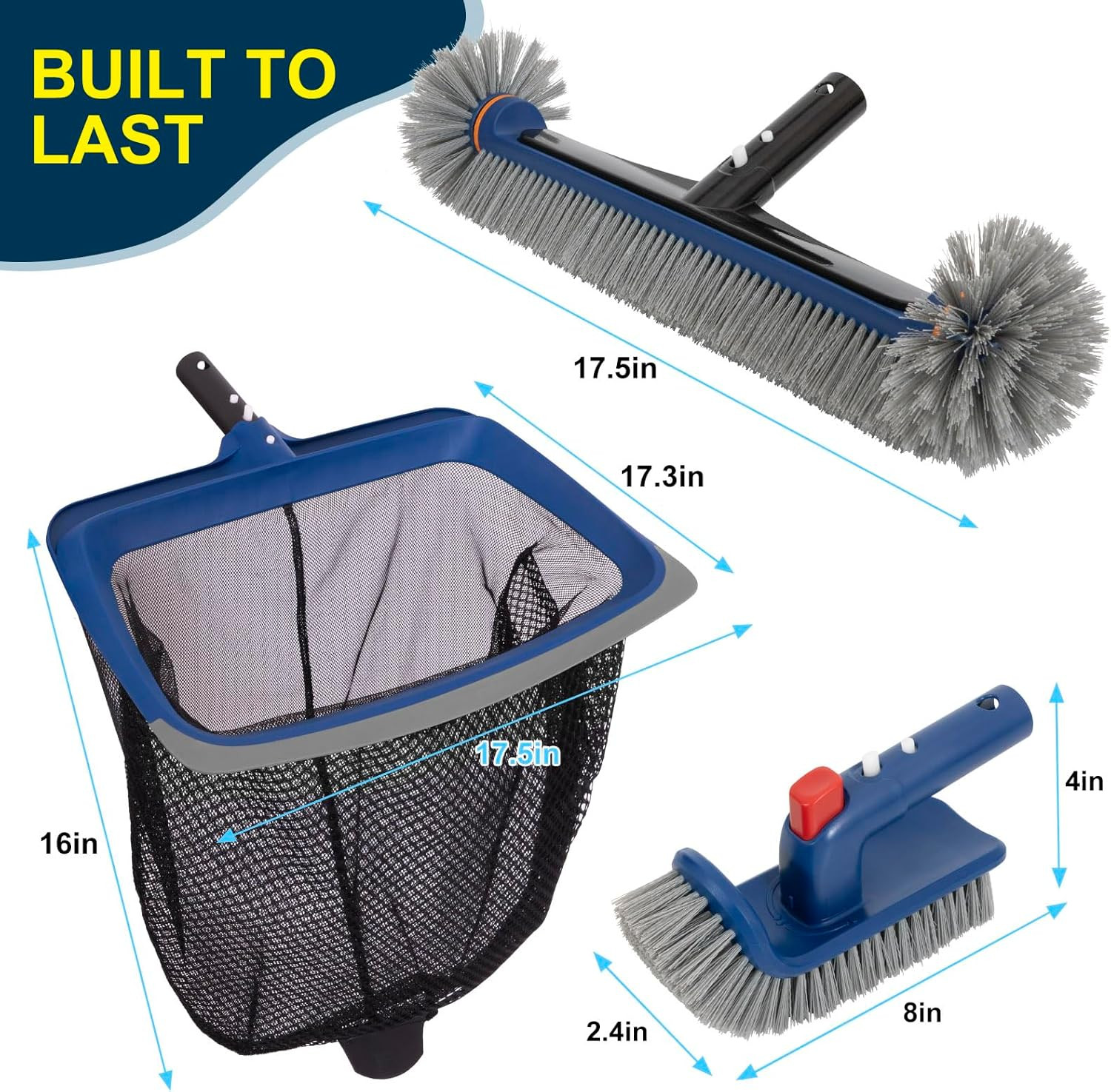 Deluxe Swimming Pool Cleaning Kit Including Pool Skimmer Net with Rubber Edge, 1
