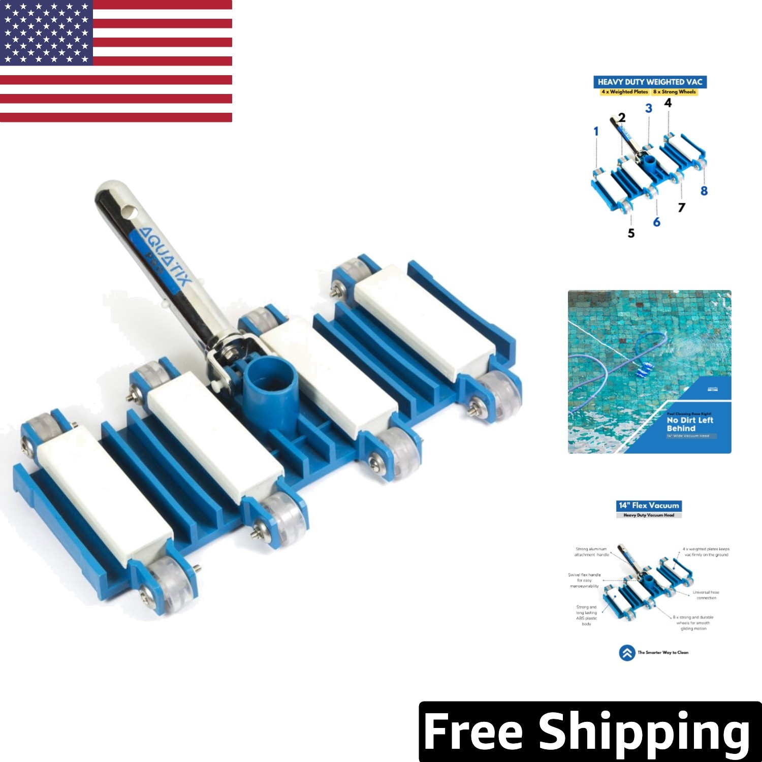 Efficient 14&Prime; Weighted Pool Vacuum Head with Wheels – Ideal for All Pool Types