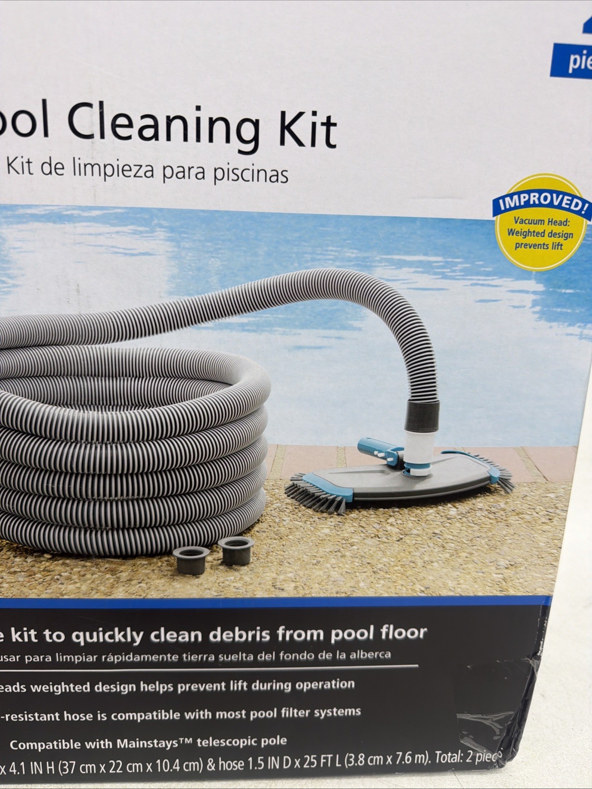 Mainstays Pool Vacuum Kit 2-Piece 25ft UV-Resistant Hose+Swivel Head 1.25&Prime;/1.5&Prime;