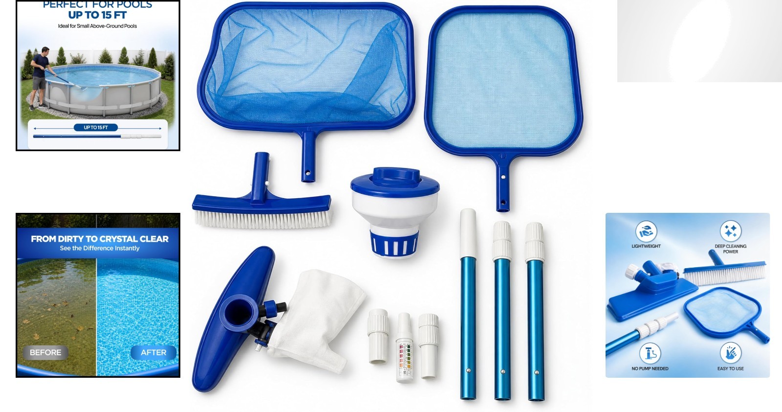Durable Above Ground Pool Cleaning Kit: Telescoping Pole & Skimmer Net Included