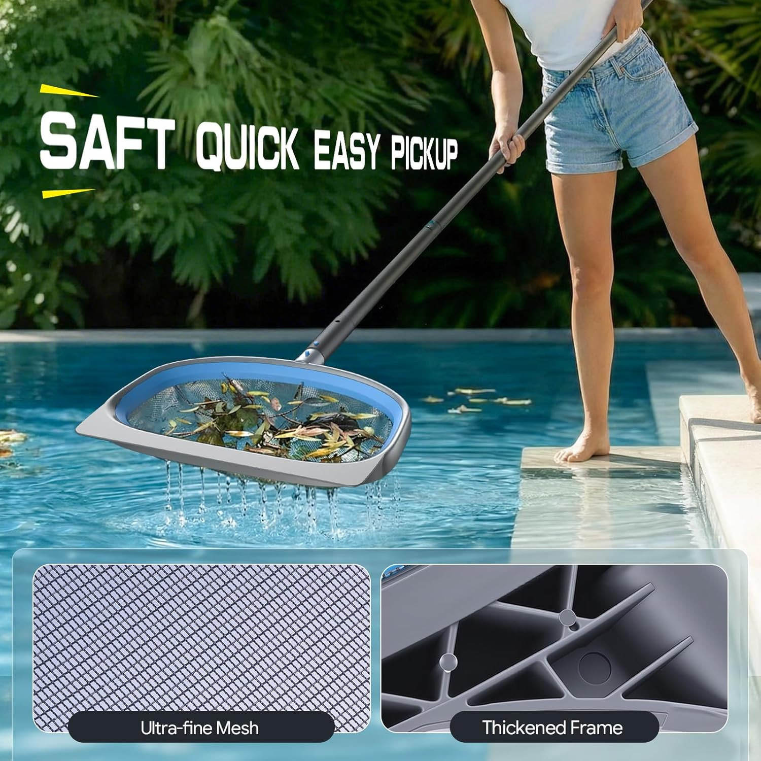3-In-1 Deluxe Swimming Pool Cleaning Kit – Includes Pool Brush with Detachable S
