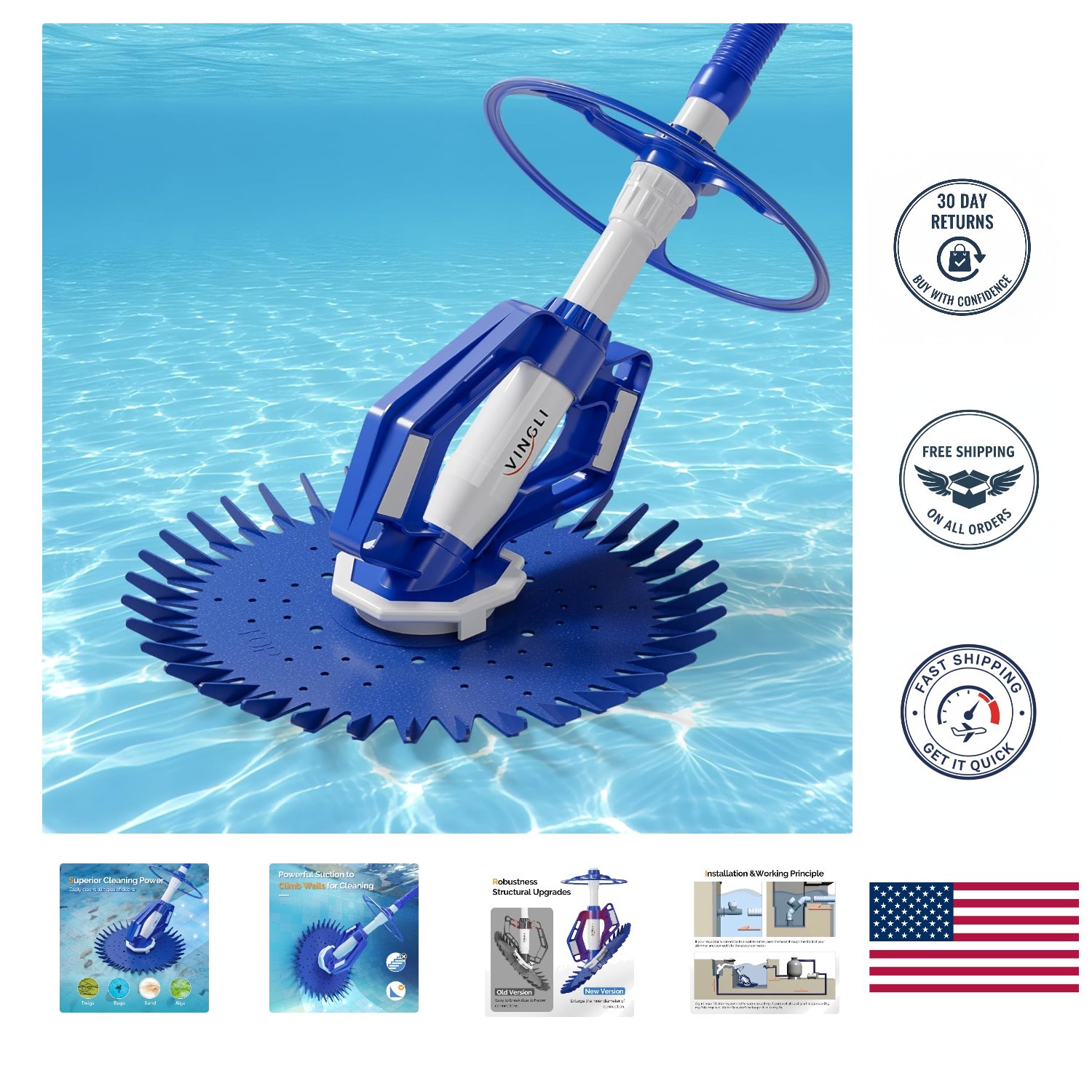 Suction-Powered Pool Vacuum with Adjustable Settings – 1- Included