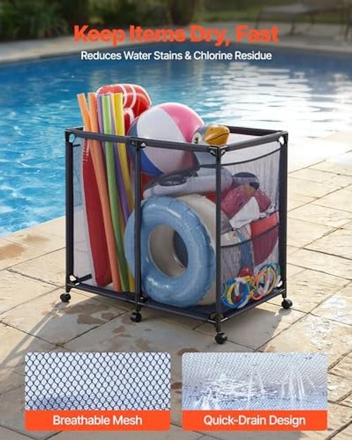 Pool Storage Bin, 36.8 x 24 x 35.6 in, Metal Frame- 36.8 x 24 x 35.6 in