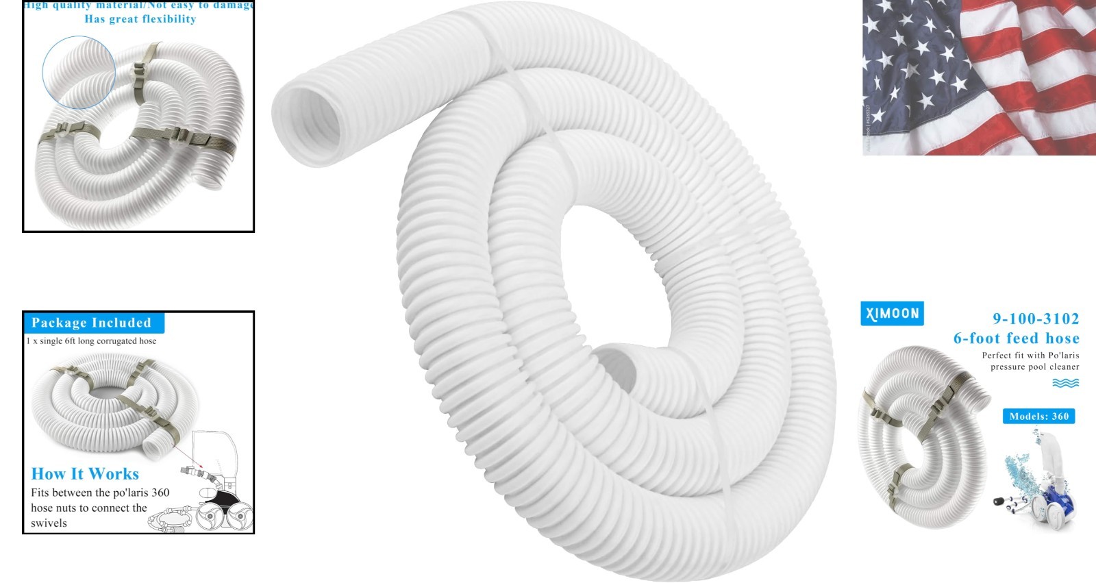 9-100-3102 Cuffless Feed Hose 6-Ft Replacement for Polaris Pool Cleaner Parts…