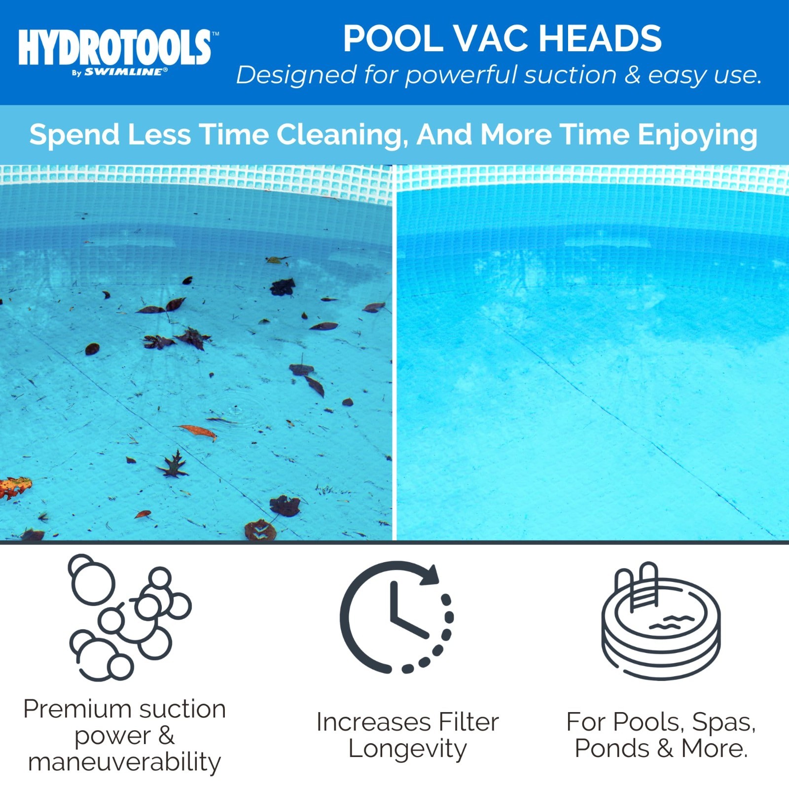 Manual Pool Vacuum Head Attachment for Inground & Above Ground Pools – Half Moon