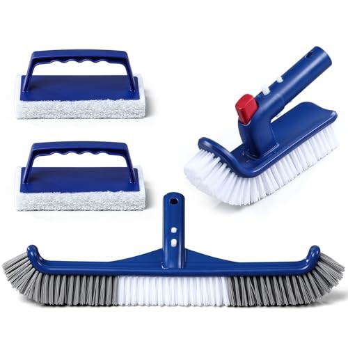 3-in-1 Full-Coverage Pool Brush Head Set – Includes 17.5&Prime; Long Brush,