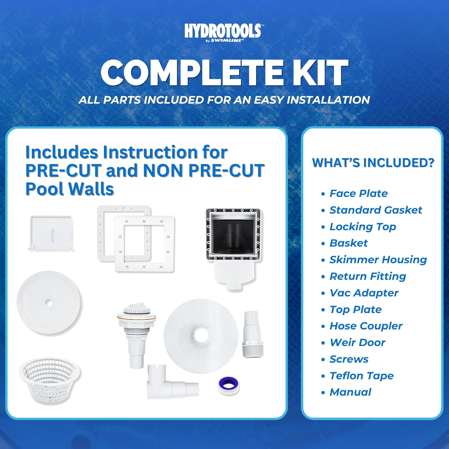 Swimline HYDROTOOLS Standard ABS Thru-Wall Skimmer Kit, White – Includes Return