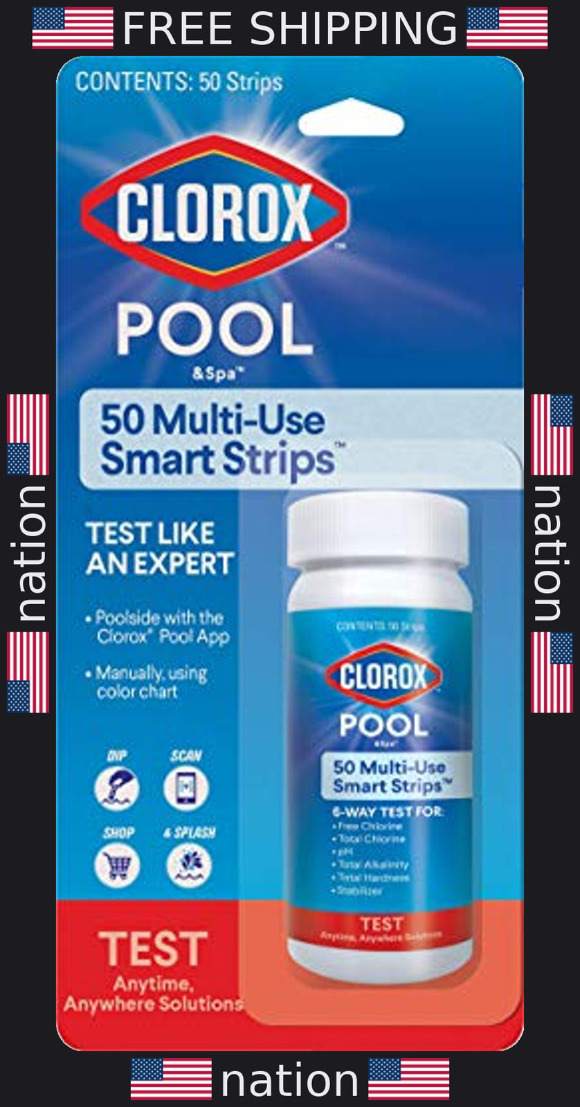 Clorox Pool&Spa My Pool Care Assistant – 50 Test Strips for Pool Maintenance