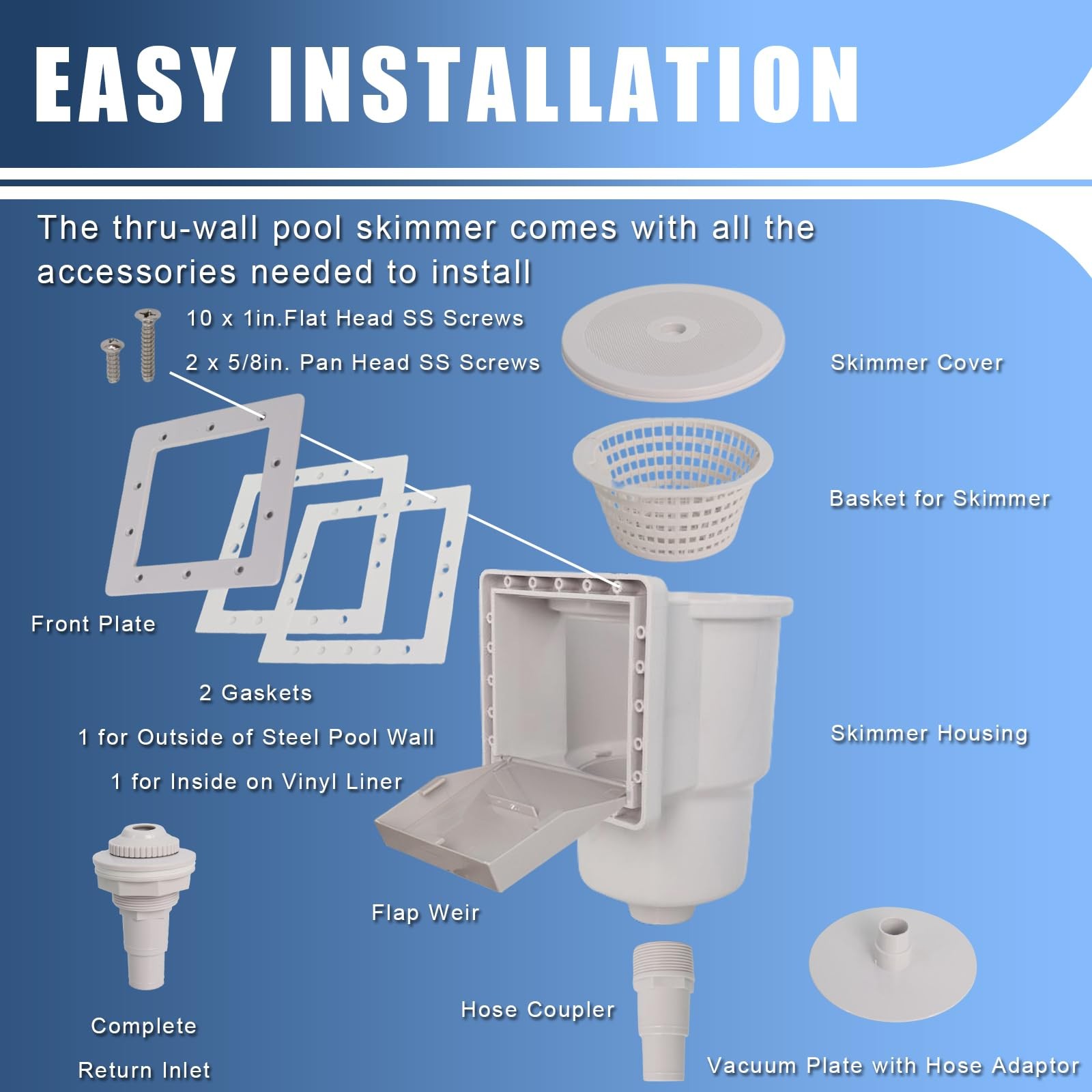 Above Ground Pool Skimmer Kit Replacement Heavy Duty ABS Debris Basket 6 Inch
