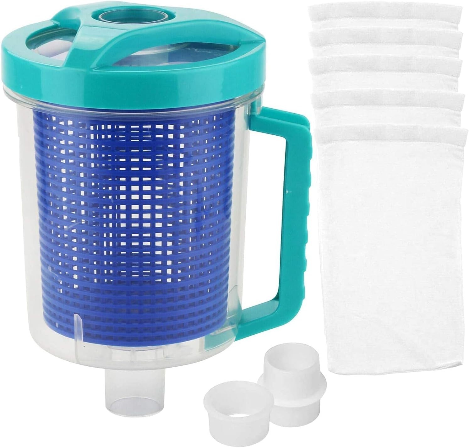 Portable Pool Leaf Canister with Clear Design & 5 Skimmer Socks – Solar Powered