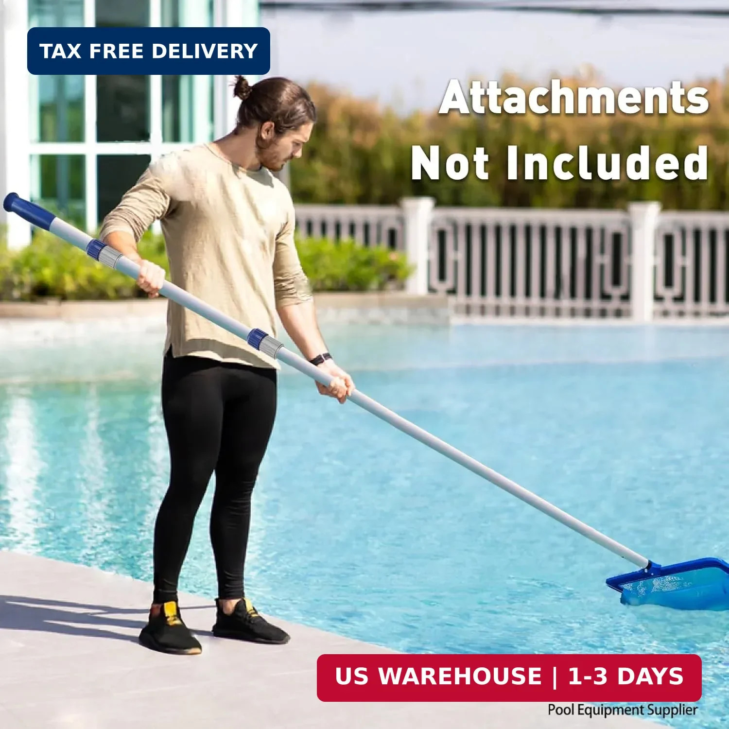 Poolvio 15 FT Telescopic Pool Pole – Adjustable 3 Piece Aluminum Pool Skimmer Po