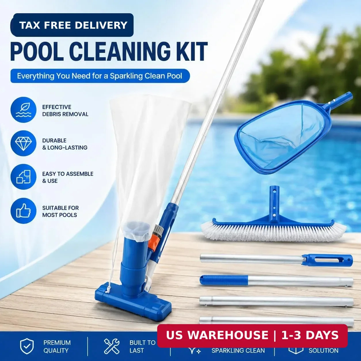 Pool Cleaning Kit for Above Ground Pools | Pool Vacuum and Skimmer Combo, Spa Je