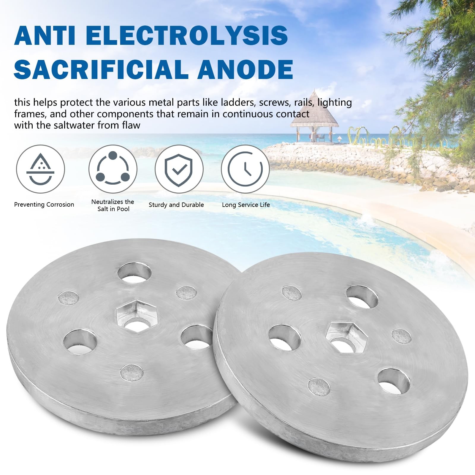 Zinc Anode Weight Plate for Pool Skimmers AntiCorrosion Solution, 2 Pcs