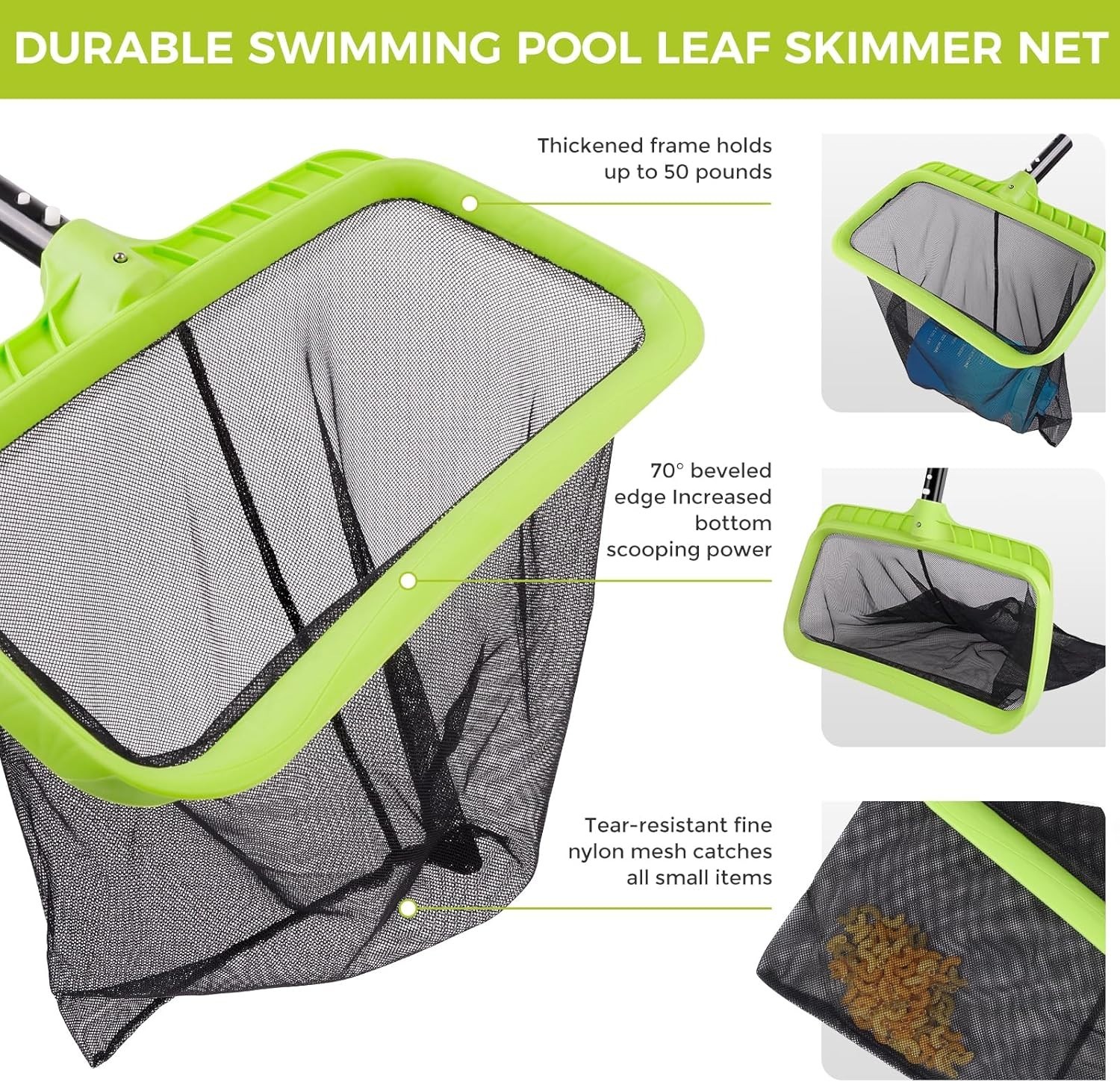 Deluxe Pool Cleaning Kit with 10.5Ft Aluminum Pole, Skimmer Net, Brush Head
